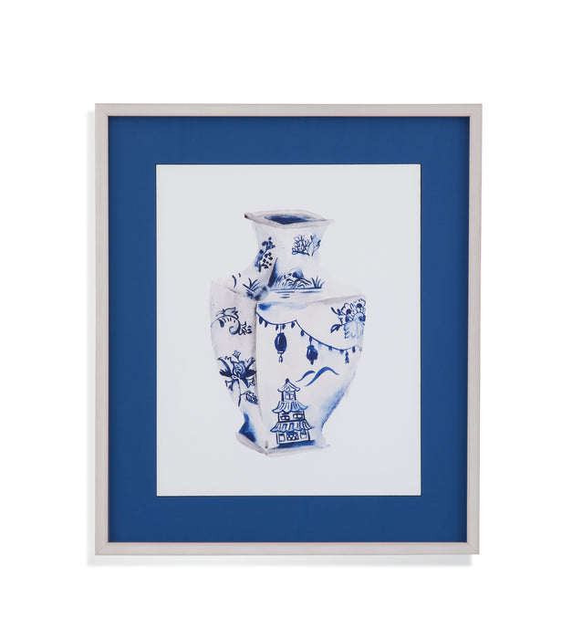 Indigo Vase III - Framed Print - White