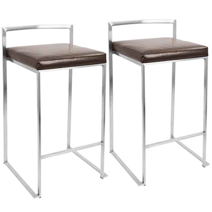 Fuji - Stackable Counter Stool - Brown Faux Leather (Set of 2)