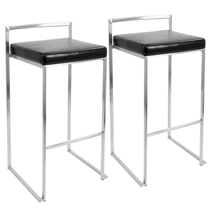 Fuji - Stackable Barstool - Black Faux Leather (Set of 2)