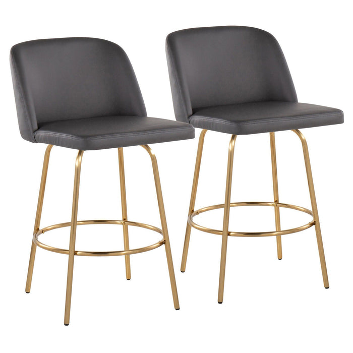 Toriano - 26" Fixed-height Counter Stool (Set of 2) - Dark Gray And Gold