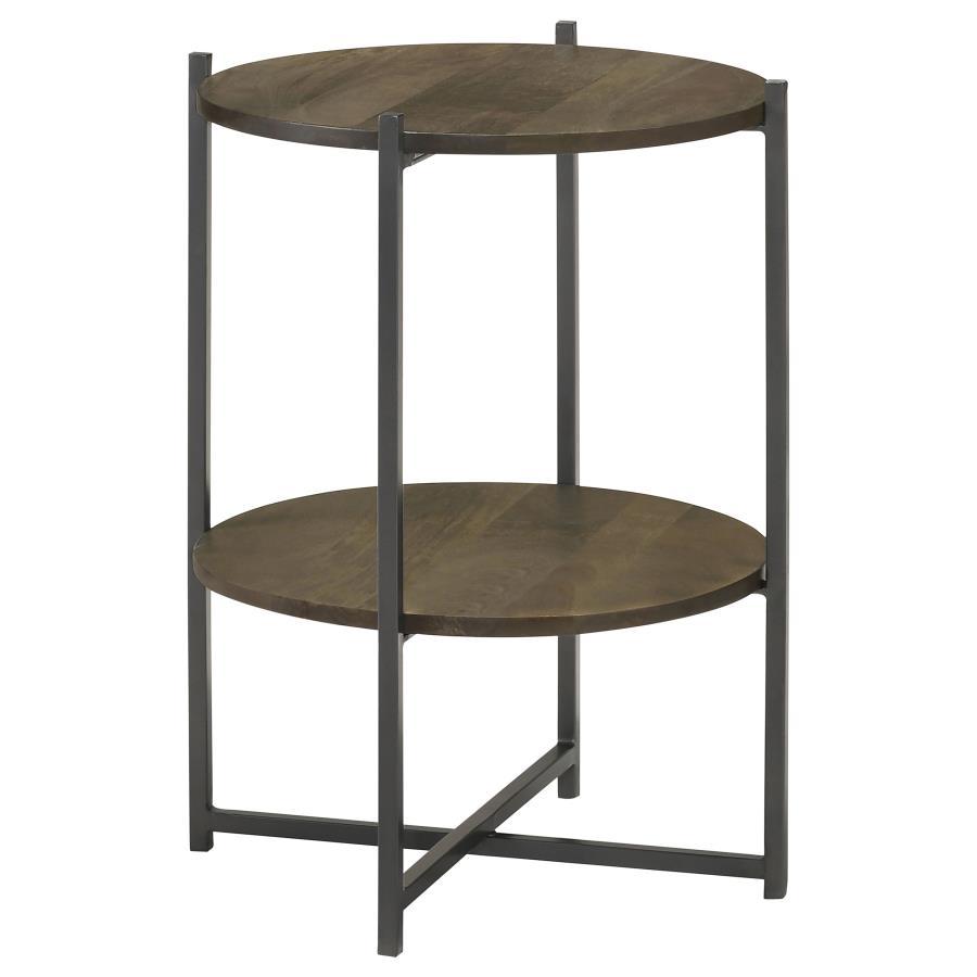 Axel Round Accent Table With Open Shelf Natural and Gunmetal — Z