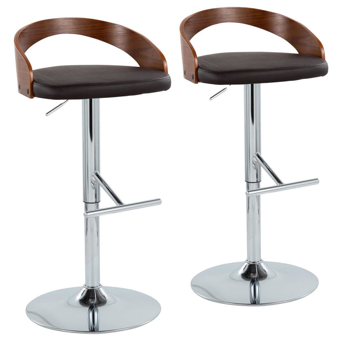 Grotto - Adjustable Faux Leather Barstool (Set of 2) - Black And Walnut