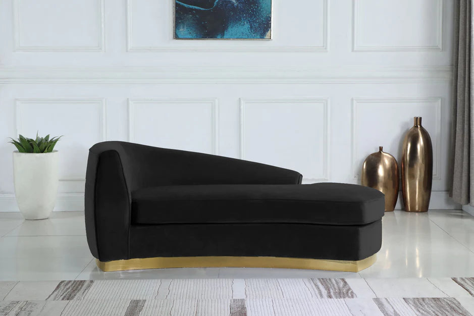 Julian Velvet Chaise Lounge Black/ Gold