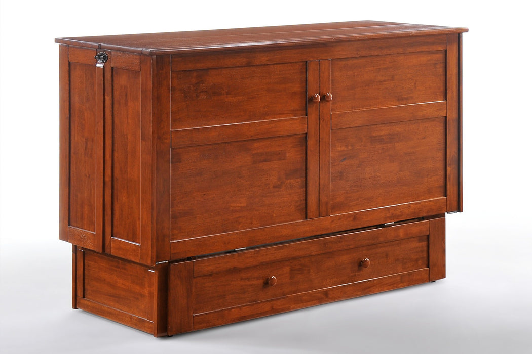 Night & Day Furniture Clover Murphy Cabinet Bed in cherry finish, showcasing the queen-sized cabinet bed with its sleek design.