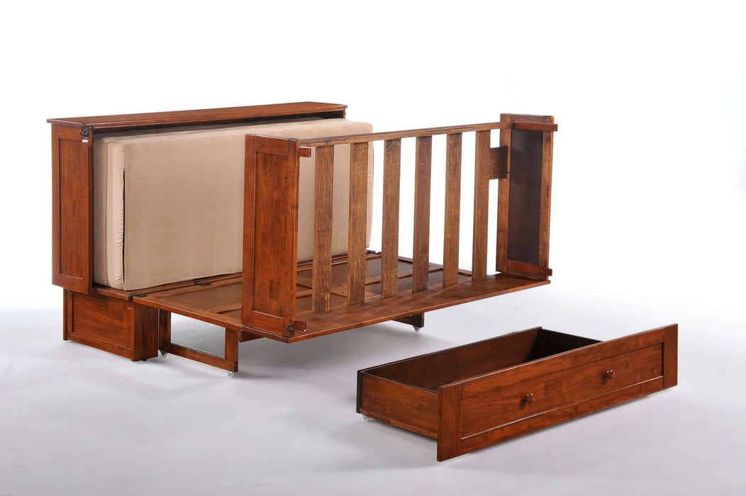Night & Day Furniture Clover Murphy Cabinet Bed in cherry finish, queen size with sleek design and compact storage features.