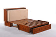 Night & Day Furniture Clover Murphy Cabinet Bed in cherry finish, showing the compact queen-sized cabinet bed with open and closed views.