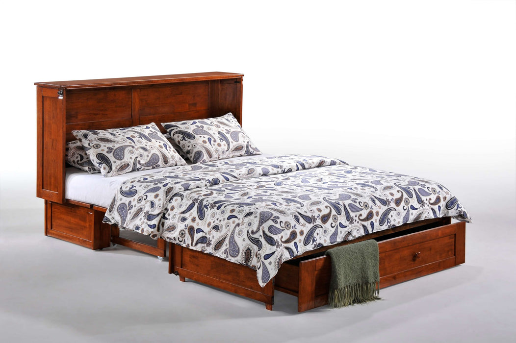 Night & Day Furniture Clover Murphy Cabinet Bed in cherry finish, Queen size with closed cabinet and bed mechanism visible.
