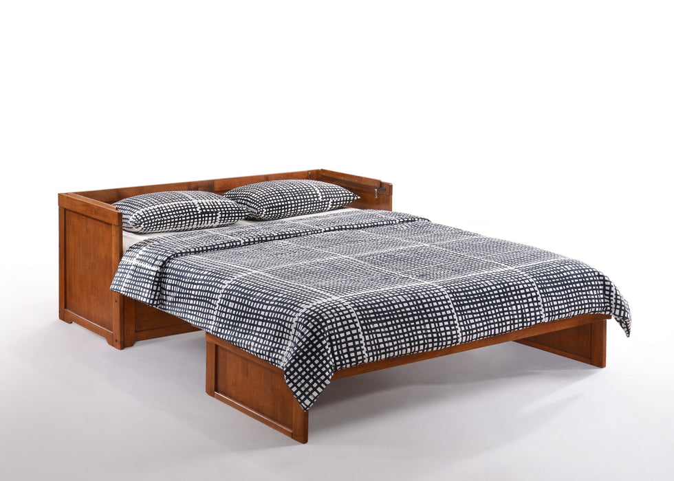 Cherry Queen Murphy Cube Cabinet Bed by Night & Day Furniture, showcasing a compact multi-functional cabinet bed with a sleek finish.