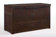 Closed Night & Day Furniture Murphy Cube Cabinet Bed in chocolate finish, showcasing its compact, versatile design for space-saving storage