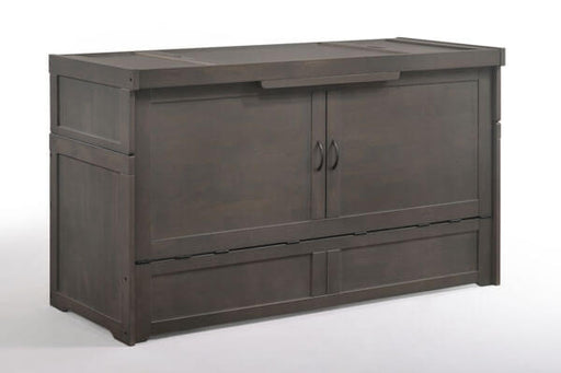Night & Day Furniture Murphy Cube Cabinet Bed in stonewash, shown closed with its compact, stylish design for versatile space-saving sleeping.