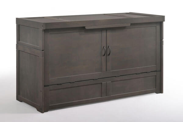 Night & Day Furniture Murphy Cube Cabinet Bed in stonewash, shown closed with its compact, stylish design for versatile space-saving sleeping.
