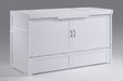 White Murphy Cube Cabinet Bed by Night & Day Furniture shown closed, featuring a sleek, modern design ideal for space-saving bedrooms.