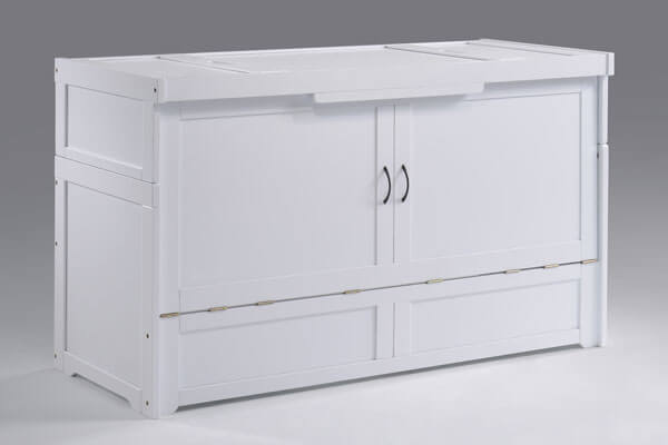 White Murphy Cube Cabinet Bed by Night & Day Furniture shown closed, featuring a sleek, modern design ideal for space-saving bedrooms.