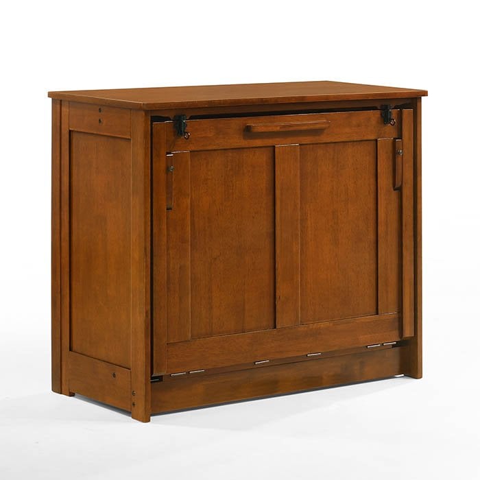Cherry twin Murphy cabinet bed from Night & Day Furniture with a sleek, space-saving design and built-in storage for modern bedrooms.