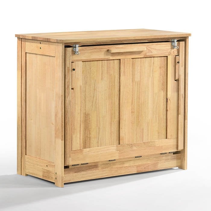 Night & Day Furniture Orion twin Murphy cabinet bed in natural wood, showcasing its compact, space-saving design with integrated storage.