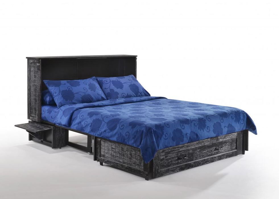 Night & Day Furniture Poppy Murphy Queen Cabinet Bed Blizzard with closed drawer and tray in a modern bedroom setting.