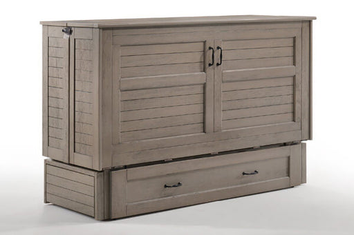 Night & Day Furniture Poppy Murphy Cabinet Bed in brushed driftwood, shown in closed queen size with sleek, modern design.