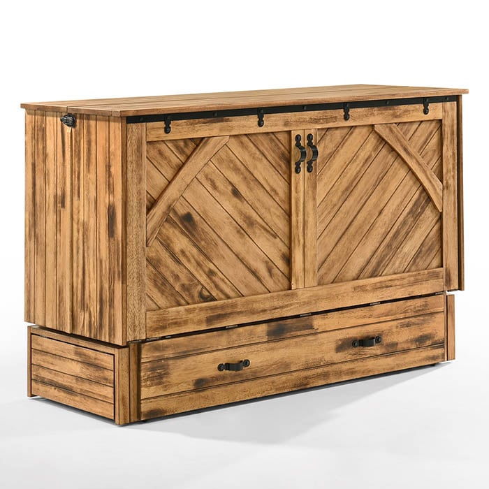 Night & Day Furniture Ranchero Bakar Murphy Cabinet Bed shown folded in cabinet form with wood finish and modern design.