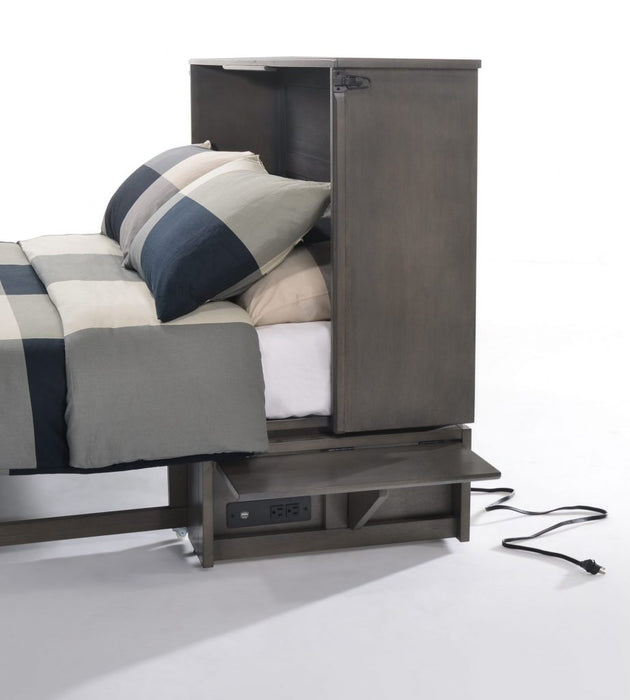 Night & Day Furniture Sagebrush Murphy Cabinet Bed in stonewash, side view showing the compact queen-size cabinet bed with storage.
